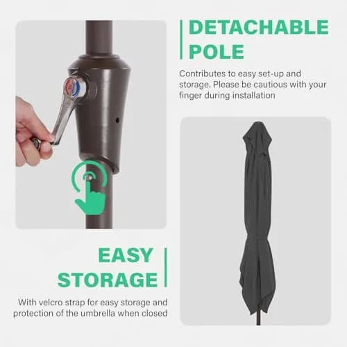 JEAREY 6.5 x 10 ft Rectangular Patio Umbrella w/Crank, Gray | Sun-Resistant Water-Resistant Support thumbnail 3