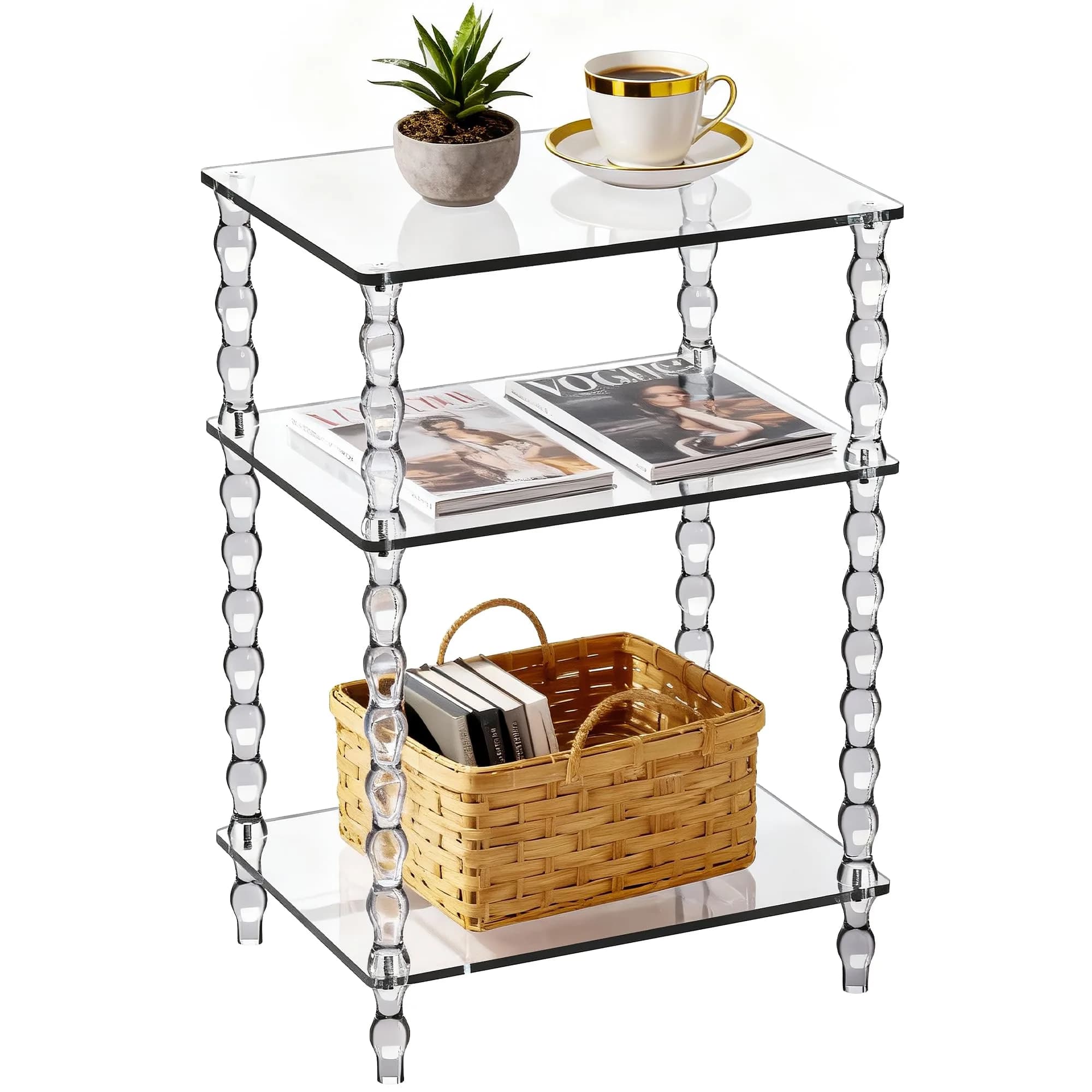 solaround Acrylic Side Table, Clear End Tables, with Sculptural Beaded Legs, 11.8'' | Modern, Stable & Space-Saving