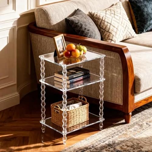 solaround Acrylic Side Table, Clear End Tables, with Sculptural Beaded Legs, 11.8'' | Modern, Stable & Space-Saving thumbnail 6
