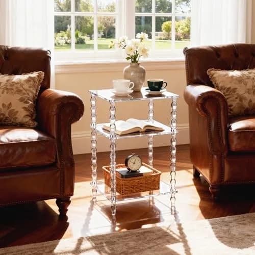 solaround Acrylic Side Table, Clear End Tables, with Sculptural Beaded Legs, 11.8'' | Modern, Stable & Space-Saving thumbnail 8