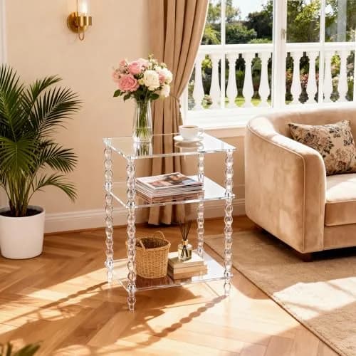 solaround Acrylic Side Table, Clear End Tables, with Sculptural Beaded Legs, 11.8'' | Modern, Stable & Space-Saving thumbnail 2