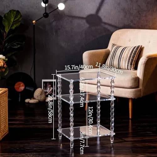 solaround Acrylic Side Table, Clear End Tables, with Sculptural Beaded Legs, 11.8'' | Modern, Stable & Space-Saving thumbnail 3