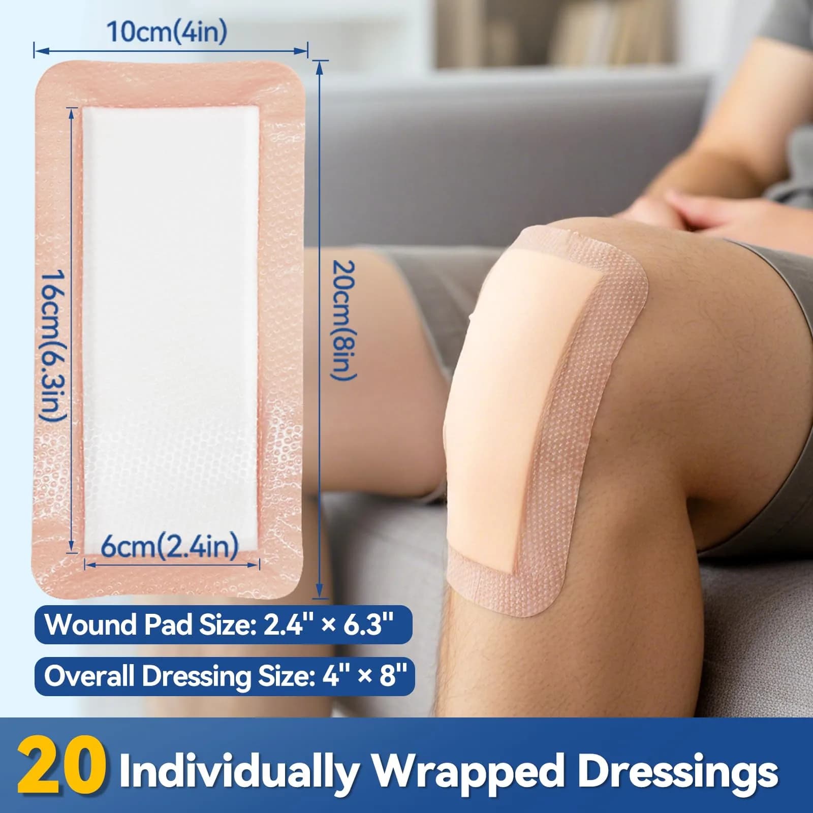 Dimora Silicone Super Absorbent Wound Dressing 4"x 8" (20 Count) | Instant Exudate Lock for Ulcers & Surgical Wounds - view 2