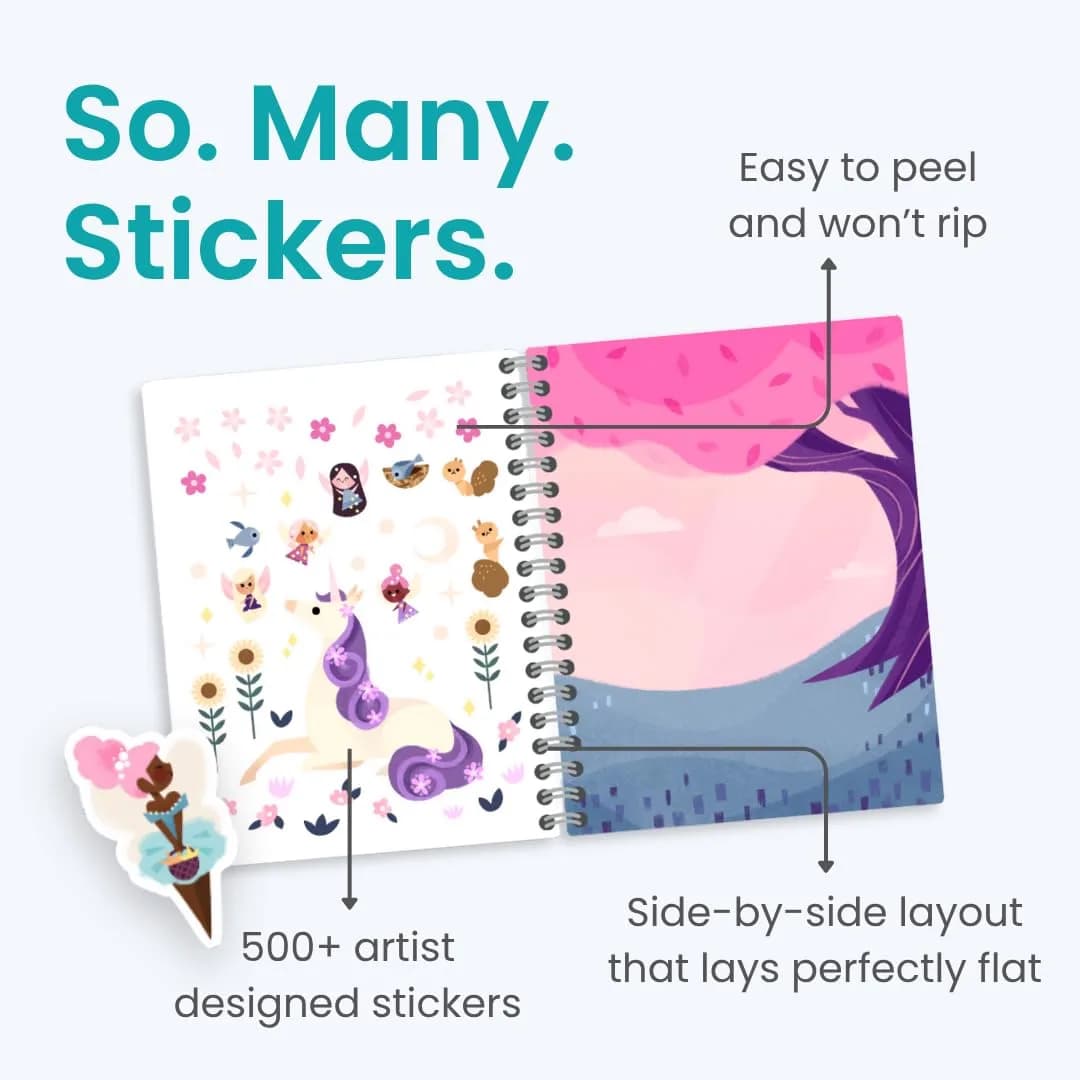 CUPKIN Sticker Book & Coloring Activity Collection, Animals, Princess, Space & More, 300–500+ Stickers, 8–12 Scenes | Toddler Travel Essentials - view 3