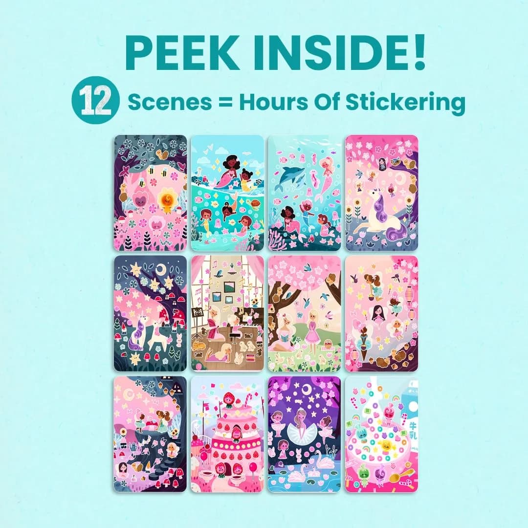 CUPKIN Sticker Book & Coloring Activity Collection, Animals, Princess, Space & More, 300–500+ Stickers, 8–12 Scenes | Toddler Travel Essentials - view 6