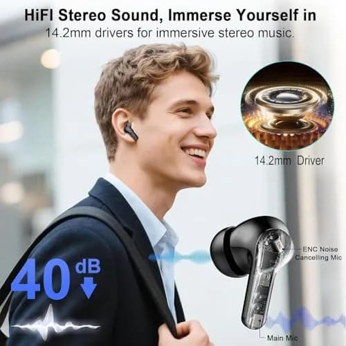 AOSRAU I63 Wireless Earbuds Bluetooth 5.4 HiFi Stereo 14.2mm Drivers 48H Playtime | Noise Cancelling thumbnail 2
