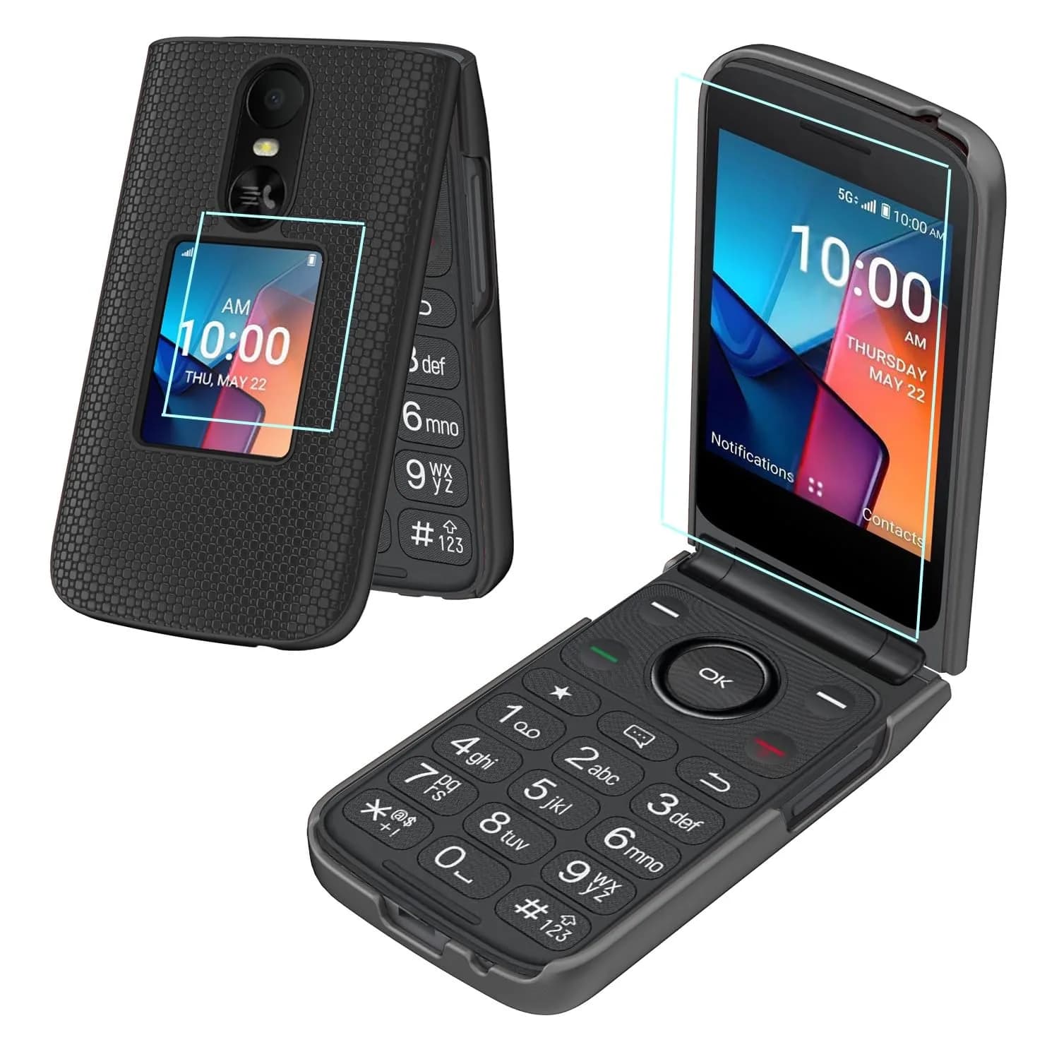 Aulzaju Black 5G Cellular Phone Case for TCL Flip 4 | Full Body Protection with Screen Protector - main product image