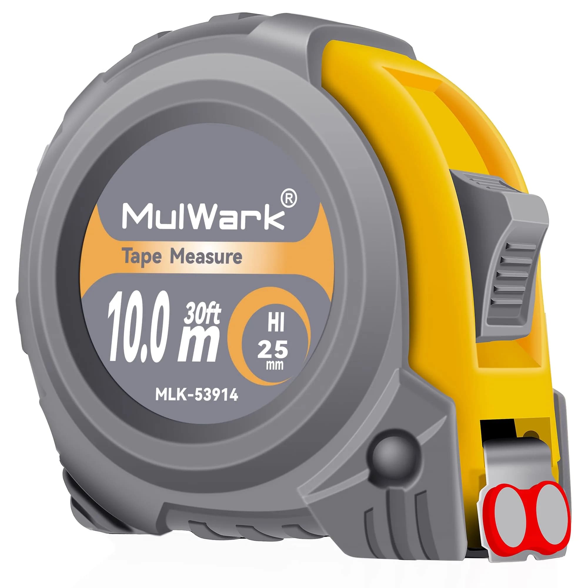 MULWARK Yellow-Grey 30 ft Retractable Tape Measure with Magnetic Hook & Shockproof Case - main product image