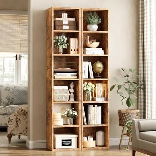 YISUFO Narrow Bookshelf & Bookcase Set of 2 | 6-Tier Floor Standing Open Book Shelf, 71.5" Tall, Brown thumbnail 1