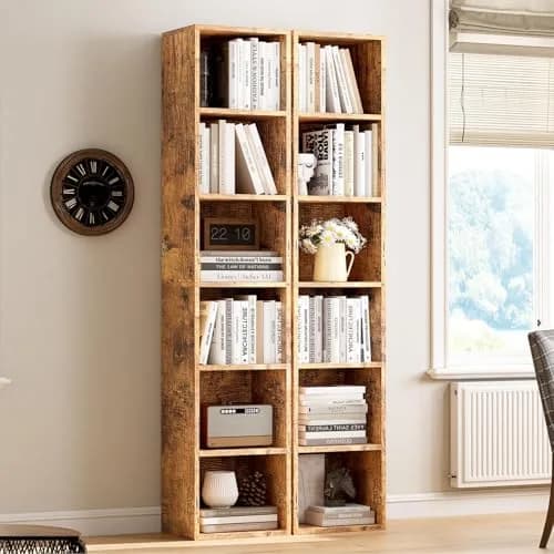 YISUFO Narrow Bookshelf & Bookcase Set of 2 | 6-Tier Floor Standing Open Book Shelf, 71.5" Tall, Brown thumbnail 4