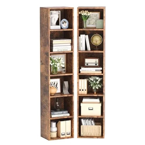 YISUFO Narrow Bookshelf & Bookcase Set of 2 | 6-Tier Floor Standing Open Book Shelf, 71.5" Tall, Brown thumbnail 6