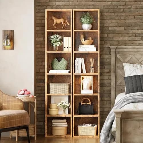YISUFO Narrow Bookshelf & Bookcase Set of 2 | 6-Tier Floor Standing Open Book Shelf, 71.5" Tall, Brown thumbnail 7