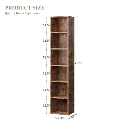 YISUFO Narrow Bookshelf & Bookcase Set of 2 | 6-Tier Floor Standing Open Book Shelf, 71.5" Tall, Brown thumbnail 2