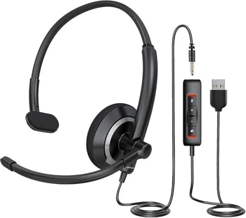 awatrue Single Ear USB Headset with Microphone for PC Lightweight | Dual 3.5mm & USB Connectivity thumbnail 1