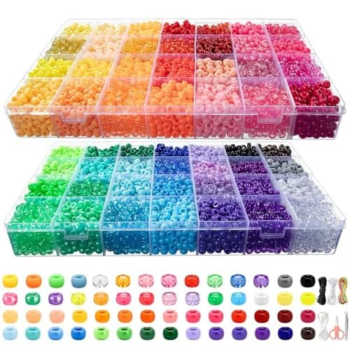 Simetufy 10000Pcs Pony Beads Bulk 6x9mm | 56 Colors, 2.27kg (5.74lb) Barrel Plastic Kandi Beads Kit for Crafts Bracelet Making thumbnail 1