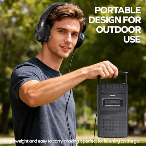 Coby Portable Cassette Player & Recorder with Headphones, Built-in Mic, One-Touch Recording, Black | 25.9cm (10.2in) Wide thumbnail 6