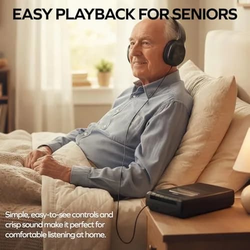 Coby Portable Cassette Player & Recorder with Headphones, Built-in Mic, One-Touch Recording, Black | 25.9cm (10.2in) Wide thumbnail 2