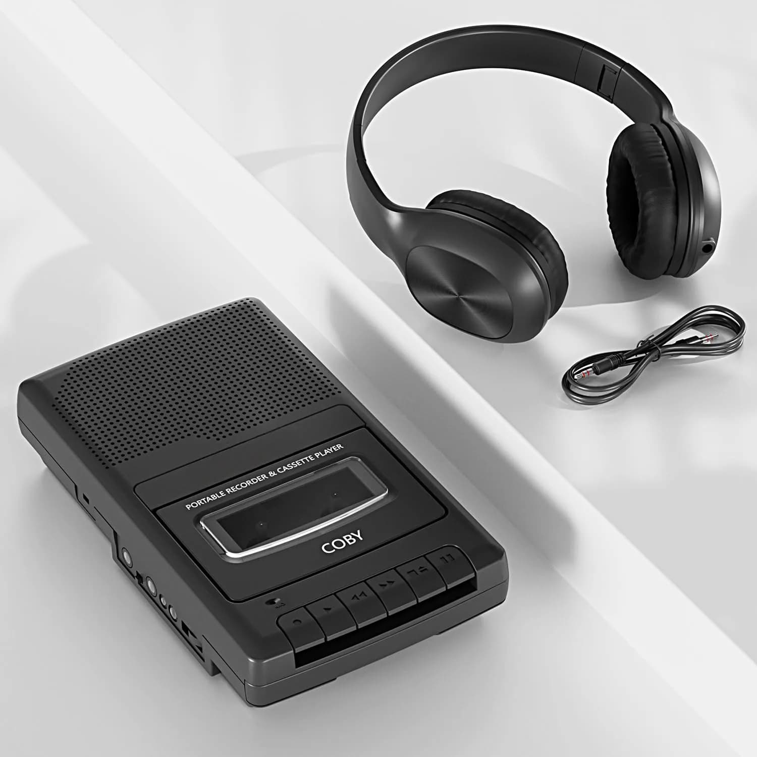 Coby Portable Cassette Player & Recorder with Headphones, Built-in Mic, One-Touch Recording, Black | 25.9cm (10.2in) Wide - view 4