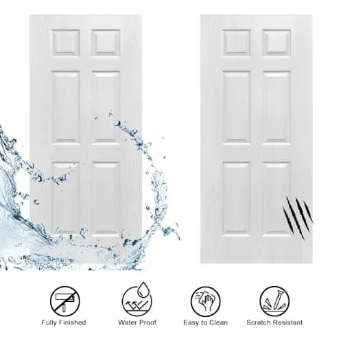 calhome 36 in. x 82 in. 6 Panel Hollow Core White Oak Finished PVC Interior Door Slab | Modern European Style thumbnail 4