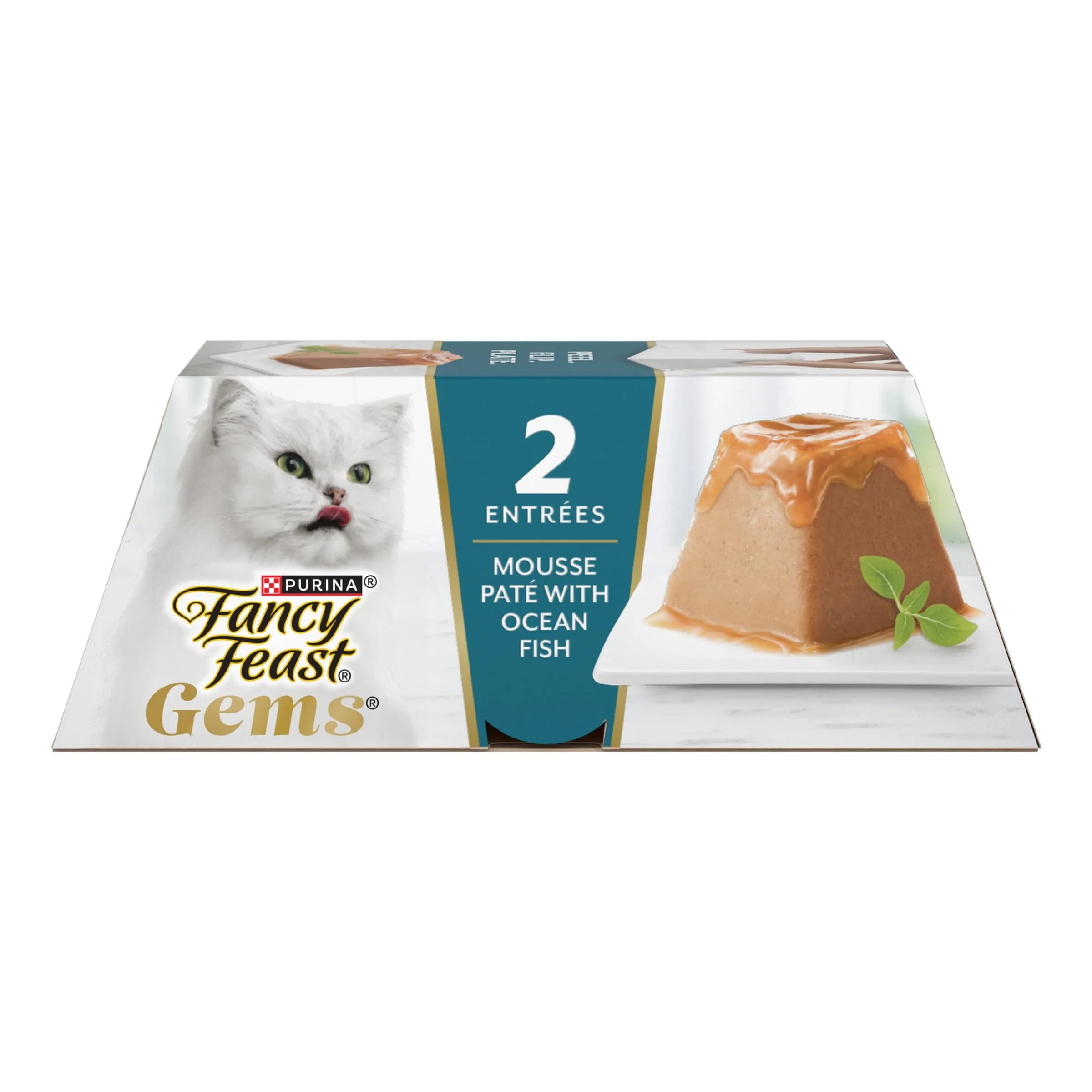 Fancy Feast Purina Gems Pate Mousse with Gravy Wet Cat Food 4 oz | Ocean Fish Flavor, Soft & Silky