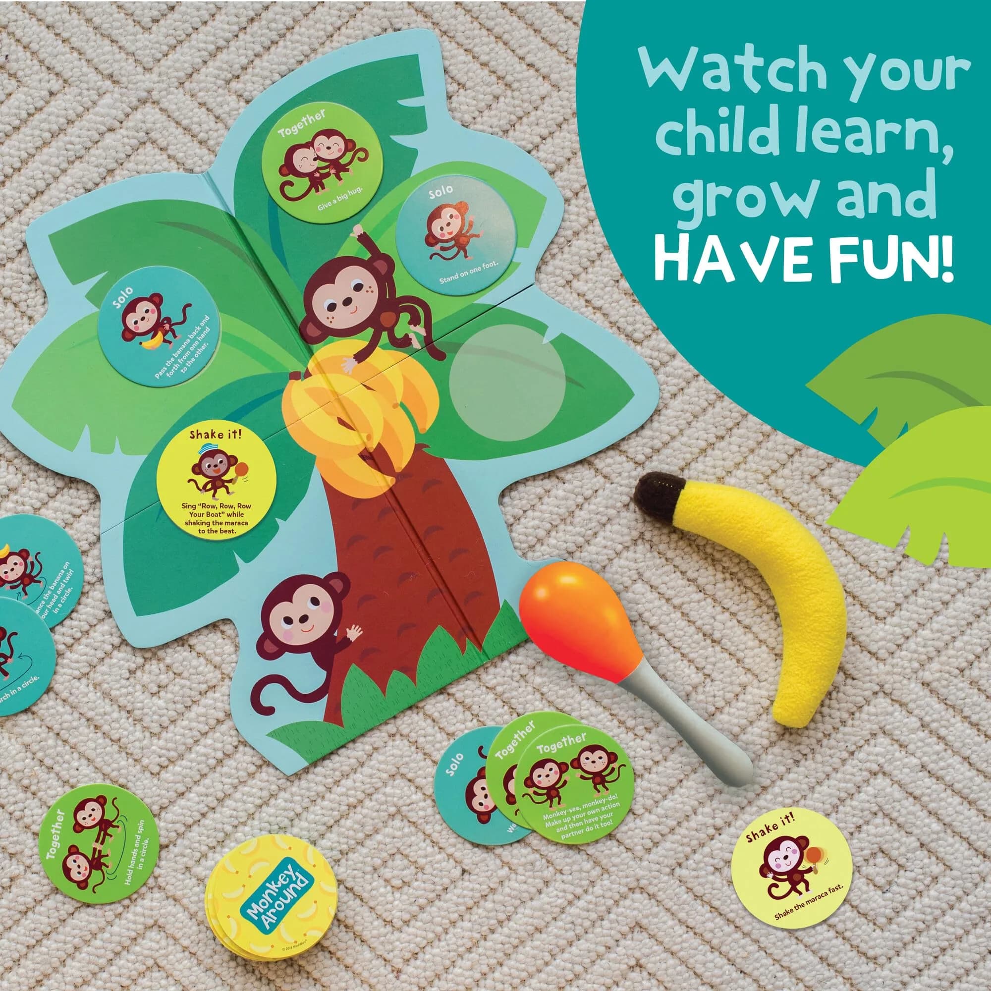 Peaceable Kingdom Deluxe Monkey Around Toddler Game with Beanbag Banana & Maraca | Cooperative Movement & Motor Skills for Ages 2+ - view 2