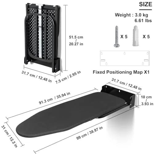 Duwee Wall Mounted Ironing Board 93cm (36") | Space-Saving Foldable Design for Apartments thumbnail 2