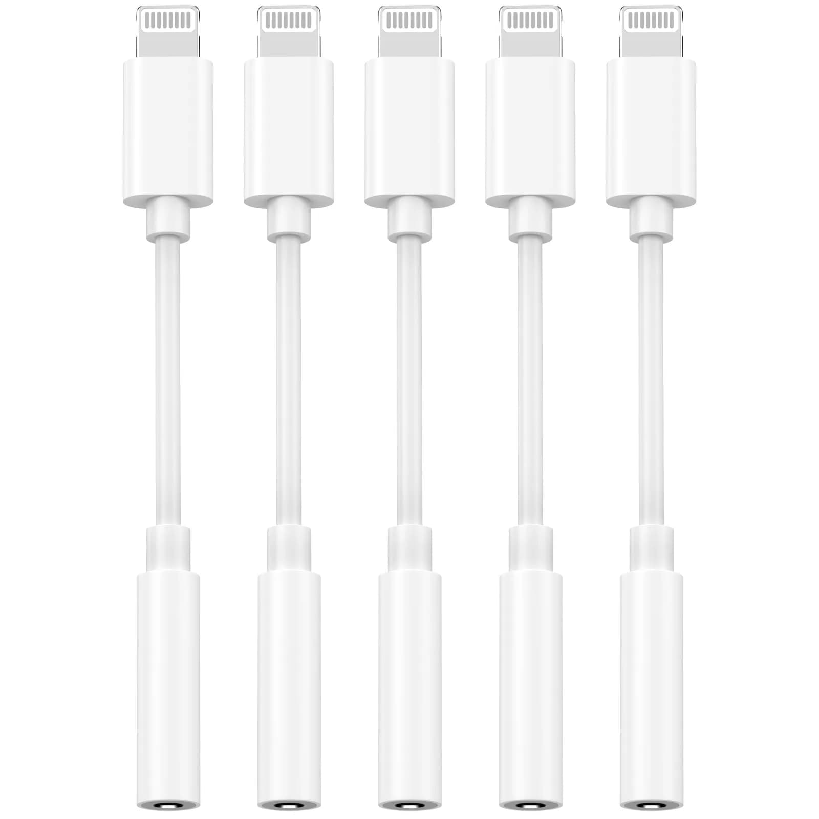 DESOFICON Apple MFi Certified Lightning to 3.5mm Headphone Jack Adapter 5 Pack (2cm) — 5-Pack
