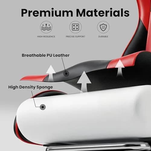 Ray Bear Gaming Chair, Ergonomic Footrest, Lumbar & Headrest (Red Black) | Support for Long Gaming & Work Sessions thumbnail 6