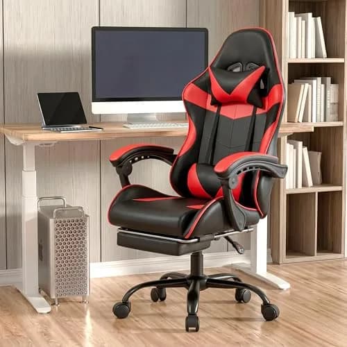 Ray Bear Gaming Chair, Ergonomic Footrest, Lumbar & Headrest (Red Black) | Support for Long Gaming & Work Sessions thumbnail 8