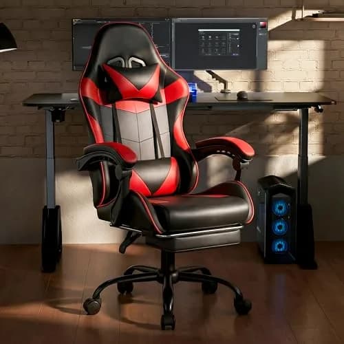 Ray Bear Gaming Chair, Ergonomic Footrest, Lumbar & Headrest (Red Black) | Support for Long Gaming & Work Sessions thumbnail 9
