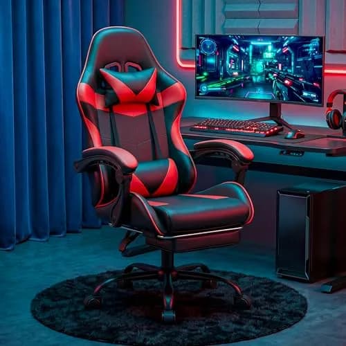 Ray Bear Gaming Chair, Ergonomic Footrest, Lumbar & Headrest (Red Black) | Support for Long Gaming & Work Sessions thumbnail 2