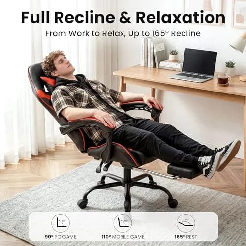 Ray Bear Gaming Chair, Ergonomic Footrest, Lumbar & Headrest (Red Black) | Support for Long Gaming & Work Sessions thumbnail 3
