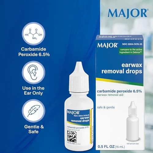 MAJOR Earwax Removal Drops with 6.5% Carbamide Peroxide | Gentle & Safe Ear Cleaning Solution for Adults & Kids 12+ thumbnail 6