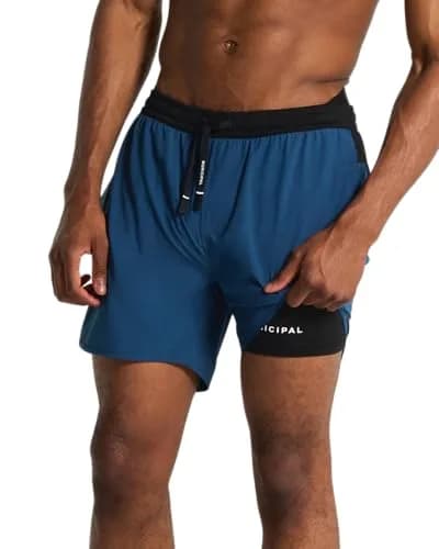 MUNICIPAL Men's Daybreak Lined 5" Shorts, Blue Wing/Black, 2X-Large | Performance Shorts with Pockets thumbnail 1