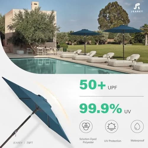 JEAREY 7.5 ft Outdoor Patio Umbrella, Lake Blue | Windproof & UV Resistant thumbnail 7