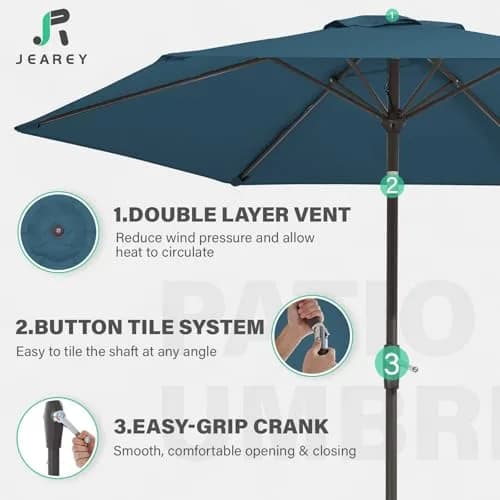 JEAREY 7.5 ft Outdoor Patio Umbrella, Lake Blue | Windproof & UV Resistant thumbnail 3