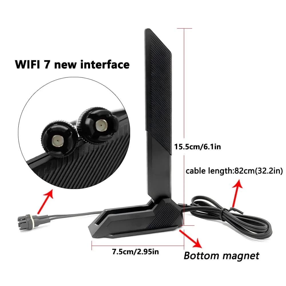 Zahara Tri Band WiFi 7 Antenna with Magnetic Base | 9dBi Gain, 32.2 Inch Cables, 2.4/5.8/6GHz thumbnail 4