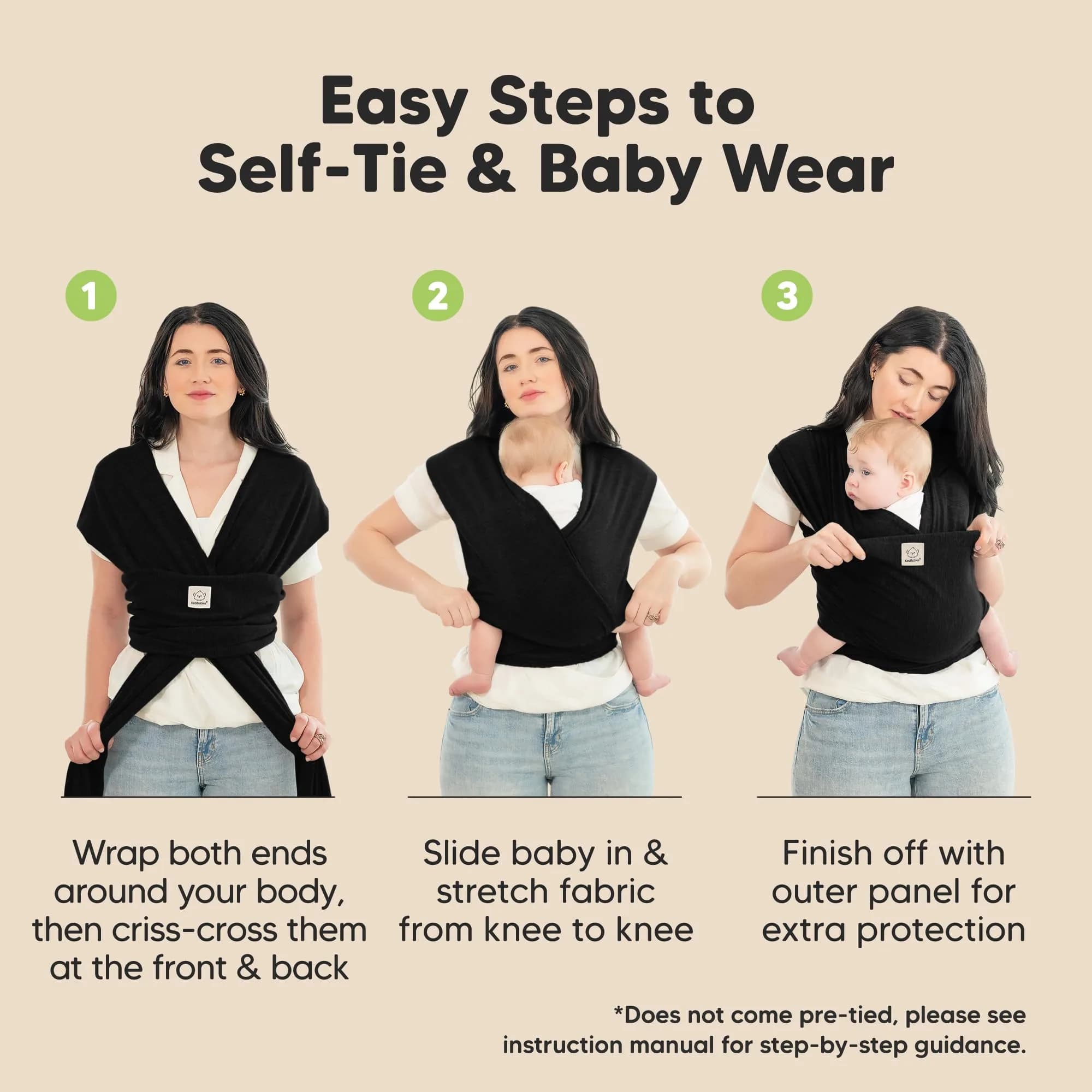 KeaBabies Original Baby Wrap Carrier (Pines) — 0.5 kg (1.1 lb) | Ergonomic, IHDI Certified, Breathable Fabric for Newborns to Toddlers - view 7