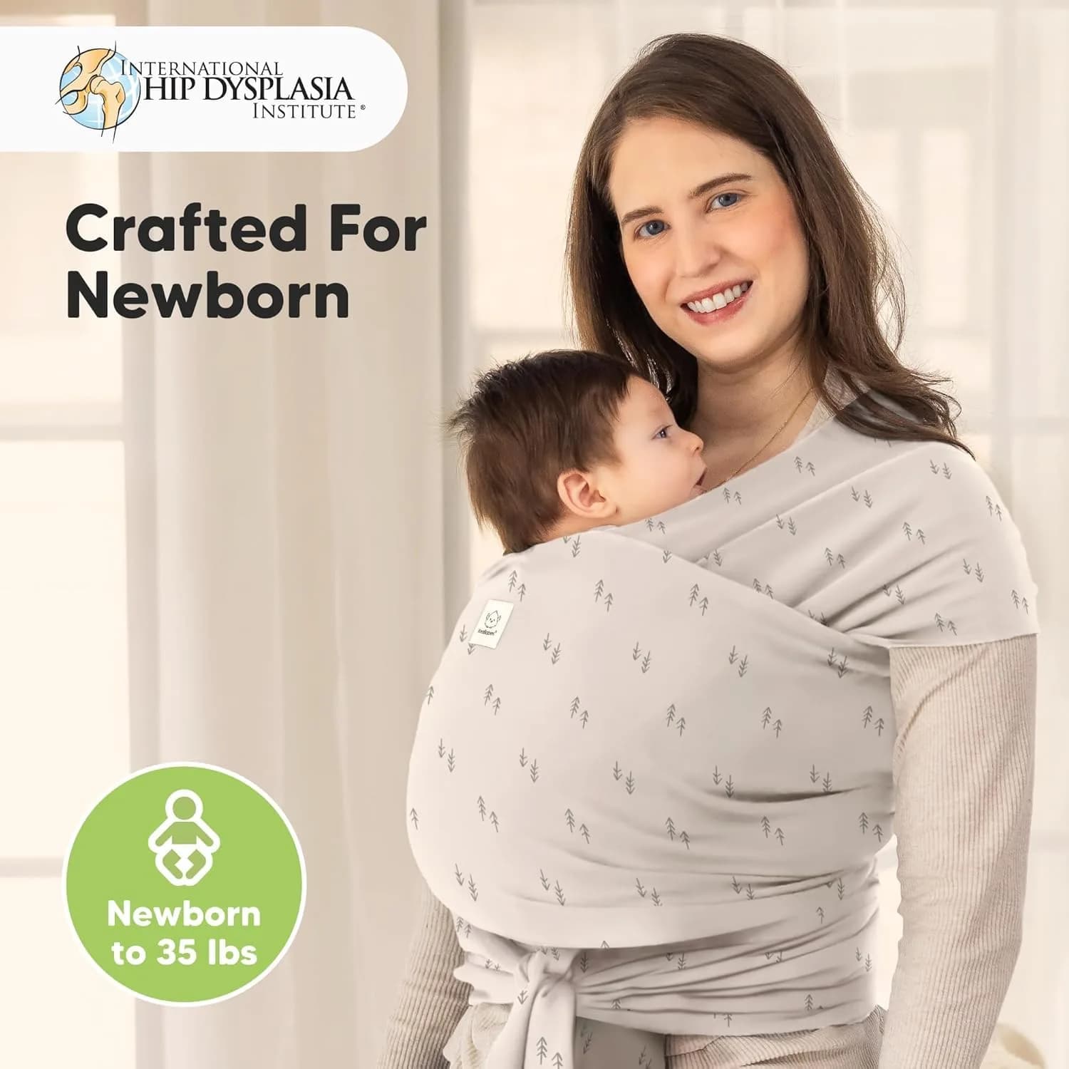 KeaBabies Original Baby Wrap Carrier (Pines) — 0.5 kg (1.1 lb) | Ergonomic, IHDI Certified, Breathable Fabric for Newborns to Toddlers - view 2