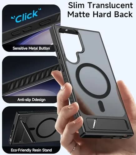 Halokin Cellular Phone Case Magnetic with Invisible Stand | Black, Compatible with Galaxy S23 Ultra thumbnail 3