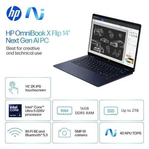 HP OmniBook X Flip 14 2-in-1 Touchscreen Laptop, Intel Core Ultra 5 226V | 14" 2K Touch Display, 16GB RAM, 512GB SSD thumbnail 3