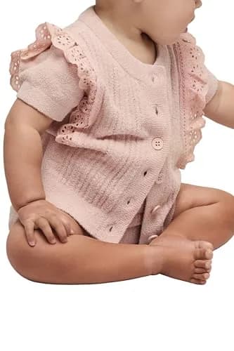 Barefoot Dreams CozyChic Ultra Lite Baby Set with Cotton Eyelet Ruffle, Dusty Rose, 6-12 Months | Soft, Luxurious Baby Outfit thumbnail 4