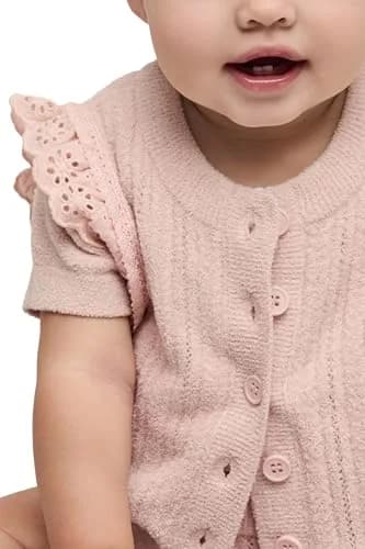 Barefoot Dreams CozyChic Ultra Lite Baby Set with Cotton Eyelet Ruffle, Dusty Rose, 6-12 Months | Soft, Luxurious Baby Outfit thumbnail 3