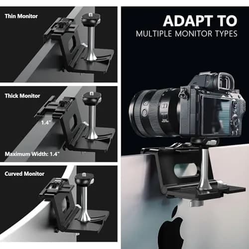 RAUBAY Monitor Camera Mount, Curved Screen Clamp, 1/4" Screw, CM02 | Adjustable, Space-Saving Webcam Clamp for Curved Monitors thumbnail 3
