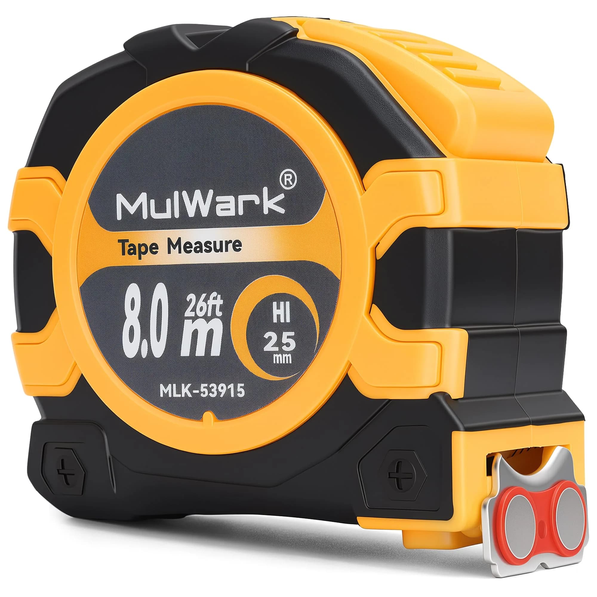 MULWARK Yellow-Black 26 ft Retractable Tape Measure with Magnetic Hook - main product image