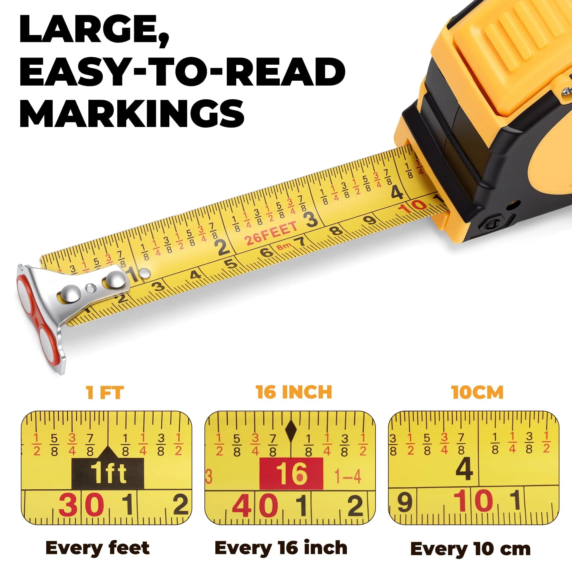 MULWARK Yellow-Black 26 ft Retractable Tape Measure with Magnetic Hook - view 3