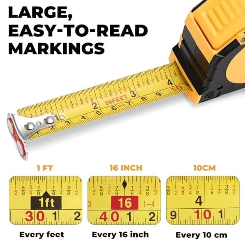 MulWark 26ft (8m) Retractable Tape Measure with Double Secure Blade Lock & Magnetic Hook | Professional Grade for Construction & Woodworking thumbnail 3