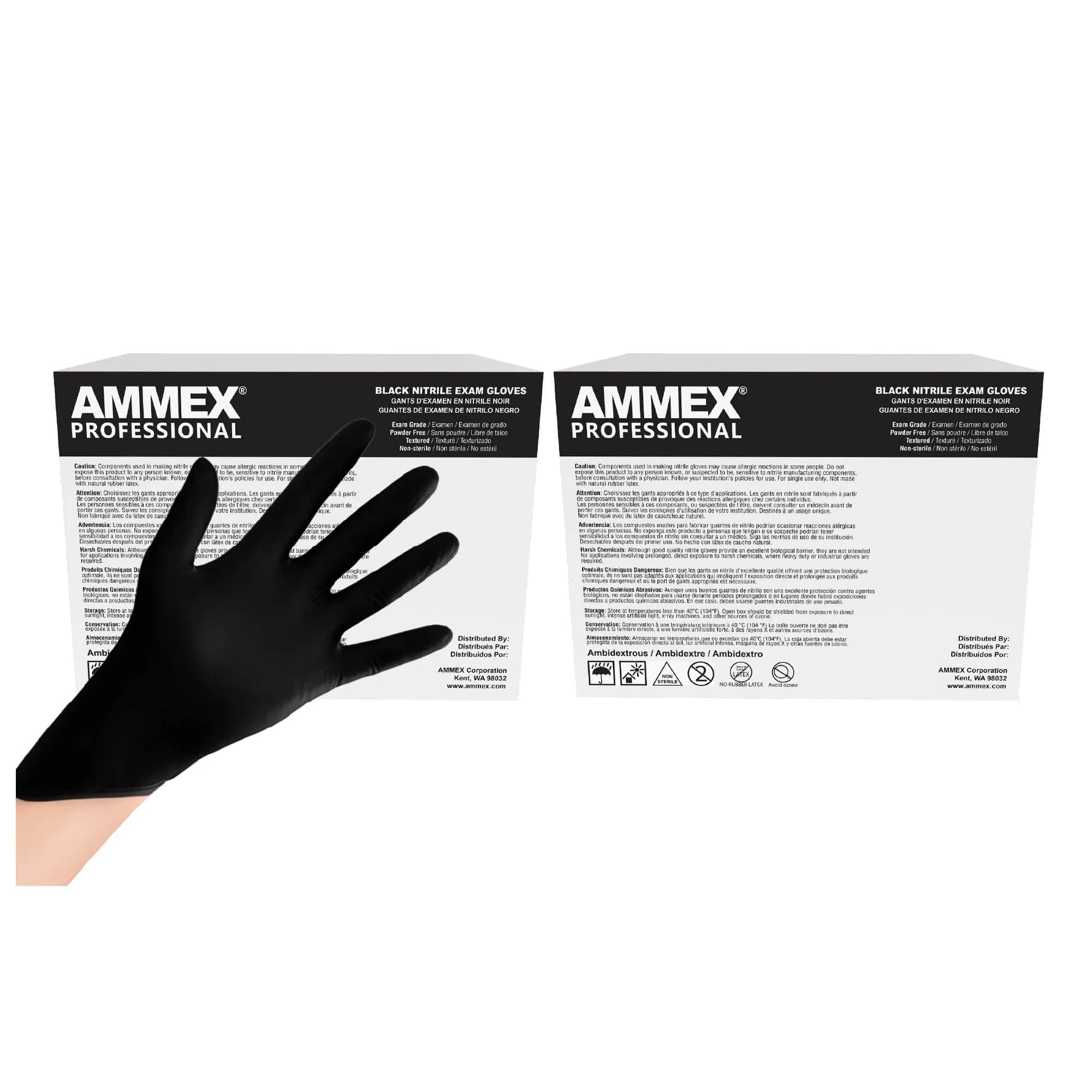 AMMEX Black Nitrile Exam Gloves, Small, 2 Cases of 1000 (2000 Total), 3 Mil, Latex-Free, Powder-Free - main product image
