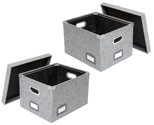 Pendaflex File Organizer Box with Lid, Hanging File Storage Box 2-Pack 34L (16" x 13" x 10") | Sturdy Linen Fabric for Office & Home thumbnail 1