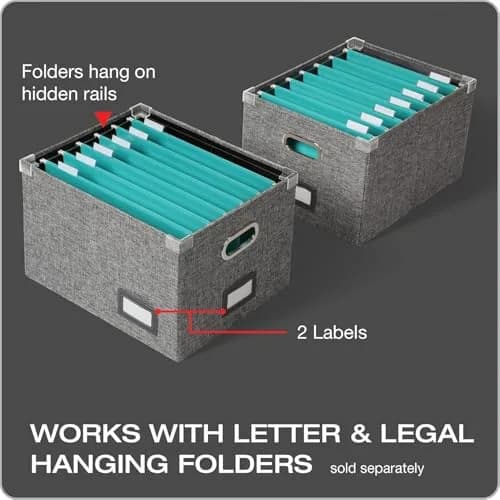 Pendaflex File Organizer Box with Lid, Hanging File Storage Box 2-Pack 34L (16" x 13" x 10") | Sturdy Linen Fabric for Office & Home thumbnail 4